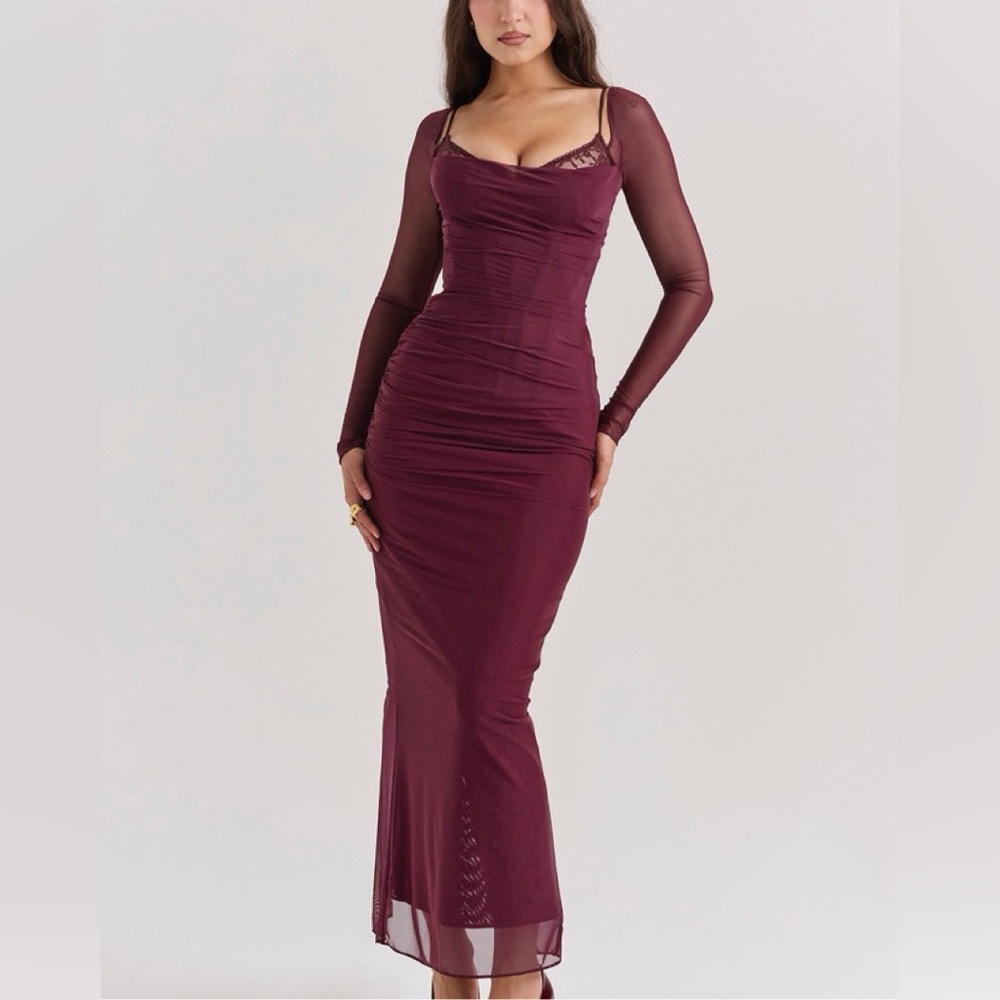 House of CB Red Katarina Maxi Lace Dress - Picture 2 of 5
